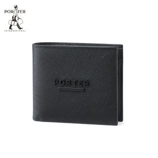 【PORTER INTERNATIONAL】細膩韌性DEFINE真皮雙折零錢短夾(黑)