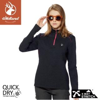 【Wildland 荒野】女 超彈雙色拉鍊保暖上衣《黑》0A92601/POLO衫/休閒衫/運動衣(悠遊山水+)