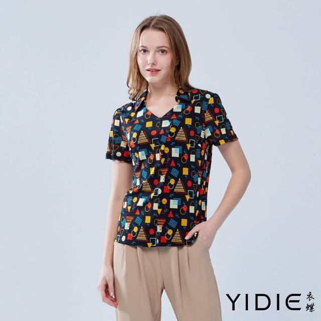 【YIDIE 衣蝶】彩色幾何印花造型上衣-黑