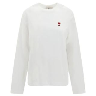 【AMI PARIS】春夏新款 男女同款 愛心A圖騰小LOGO 薄長袖T恤-白色(XXS號、XS號、S號、M號、L號、XL號)