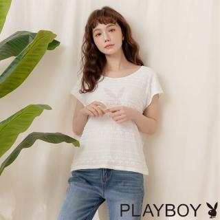 【PLAYBOY】浪漫蕾絲連袖上衣(白色)