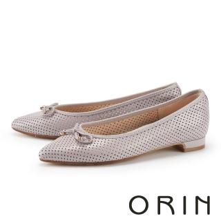 【ORIN】真皮簍空蝴蝶結點綴尖頭平底鞋(紫色)