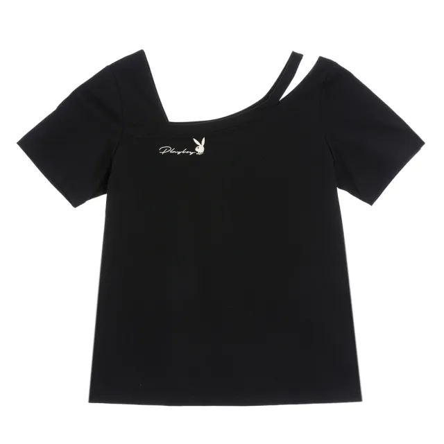 【PLAYBOY】涼感不對稱露肩T-SHIRT(黑色)