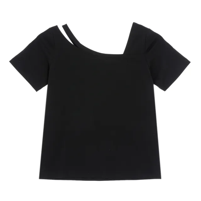 【PLAYBOY】涼感不對稱露肩T-SHIRT(黑色)