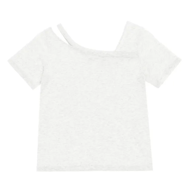 【PLAYBOY】涼感不對稱露肩T-SHIRT(淺麻灰色)