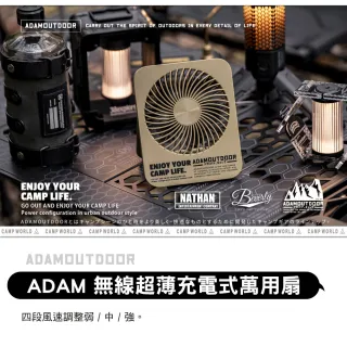 【ADAMOUTDOOR】無線超薄充電式萬用扇(四段調整 充電式 無線風扇 風扇 BSMI R35569 露營 逐露天下)