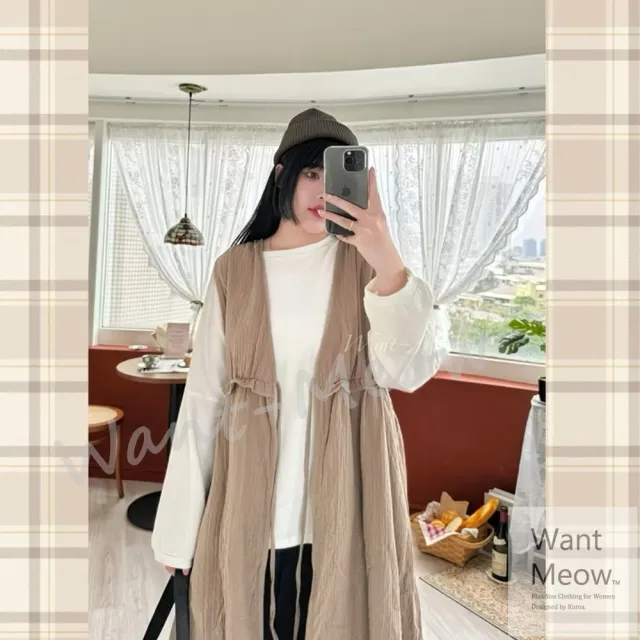 【Want-Meow】100公斤可穿/獨家日系簡約百搭顯瘦設計感長版背心(大碼/加大碼/背心/罩衫)