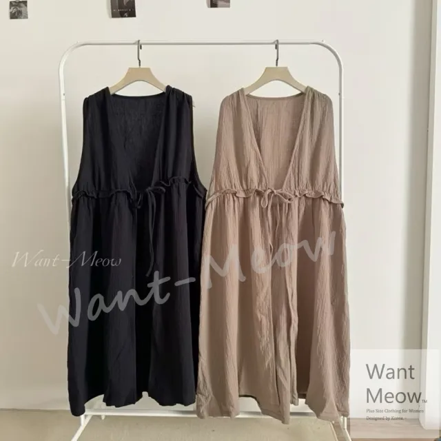 【Want-Meow】100公斤可穿/獨家日系簡約百搭顯瘦設計感長版背心(大碼/加大碼/背心/罩衫)