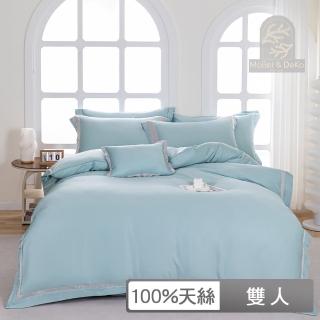 【DeKo岱珂】100支100%萊賽爾天絲 典雅素色系列 兩用被床包組(湖水藍 雙人5*6.2尺)