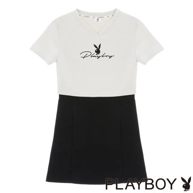 【PLAYBOY】空氣棉沙灰白刺繡洋裝(淺灰色)
