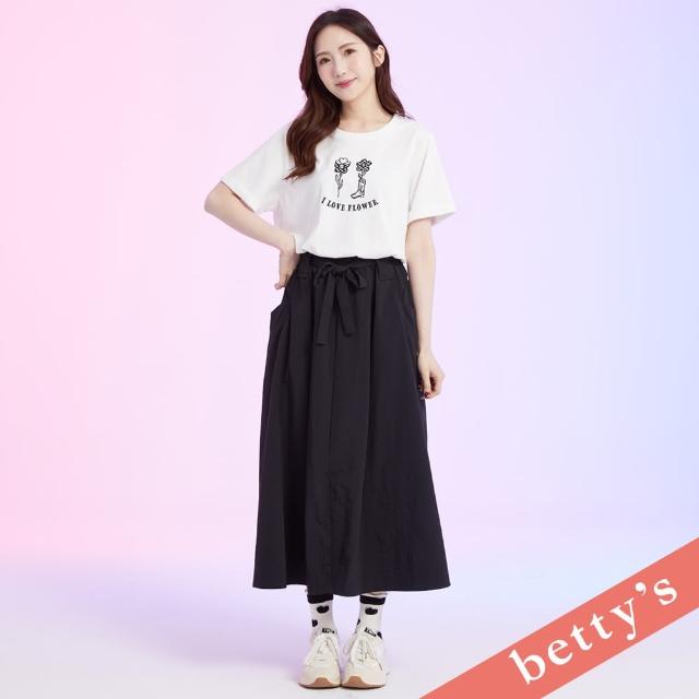 【betty’s 貝蒂思】假兩件牛仔小花刺繡洋裝(黑色)