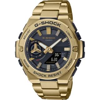 【CASIO 卡西歐】G-SHOCK 全重金屬打造八角防護構造太陽能藍芽雙顯錶-金X黑麵(GST-B500GD-9A)