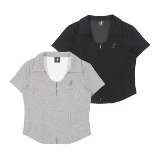 【KANGOL】袋鼠 女款拉鍊寬口短T 65221004