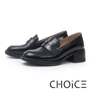 【CHOiCE】簡約復古真皮便仕樂福中跟鞋(黑色)