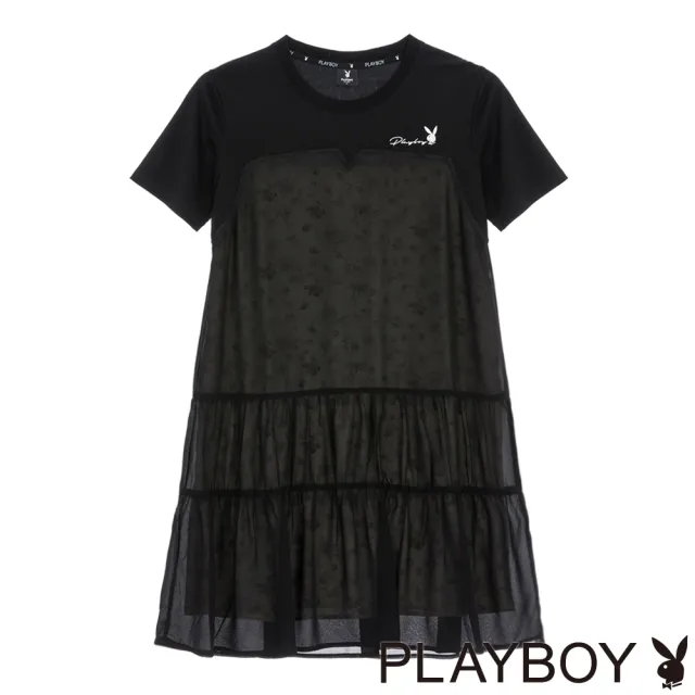 【PLAYBOY】假兩件水墨花蛋糕洋裝(黑色)