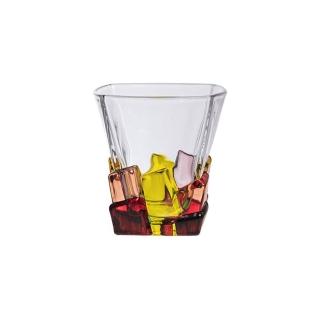 【Wo Home】冰山方形撞色威士忌酒杯 手繪彩色玻璃杯 300ml(歐式創意烈酒杯 洋酒酒吧)