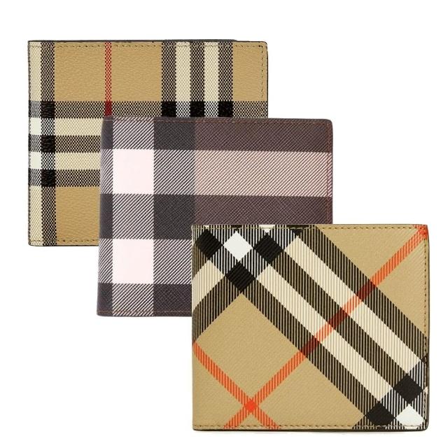 【BURBERRY 巴寶莉】經典格紋八卡對開短夾(多款任選)
