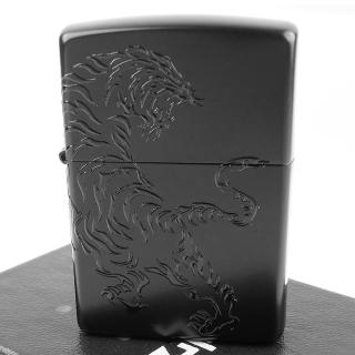 【Zippo】日系~Dragon-民族風虎圖騰-兩面連續加工打火機(黑色款)