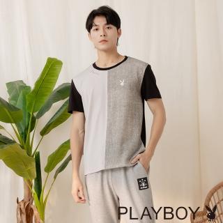 【PLAYBOY】花紗拼接簡約休閒上衣(灰色)
