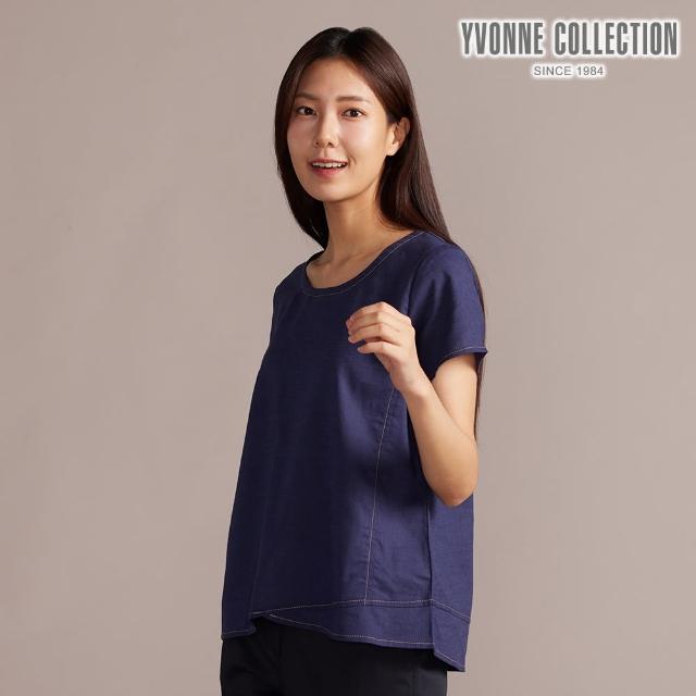【YVONNE 以旺傢飾】天絲麻短袖上衣-深丈青