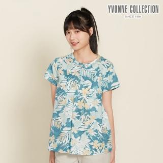 【YVONNE 以旺傢飾】棉麻暈染印花半開襟短袖上衣-薄荷綠