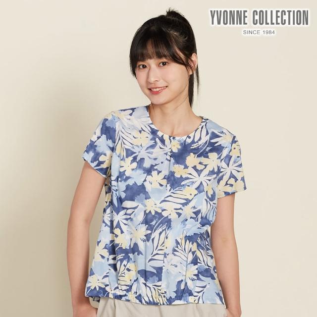 【YVONNE 以旺傢飾】棉麻暈染印花短袖上衣-海島藍
