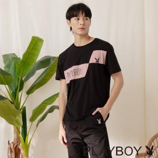 【PLAYBOY】黑粉幾何撞色圓領上衣(黑色)