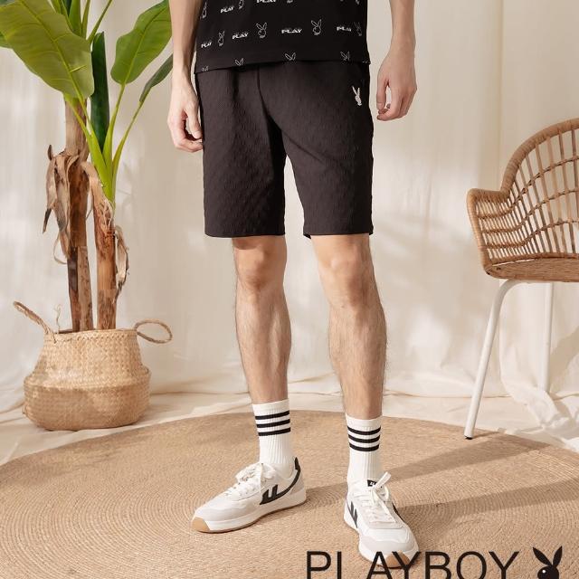 【PLAYBOY】防潑水輕量壓紋短褲(黑色)