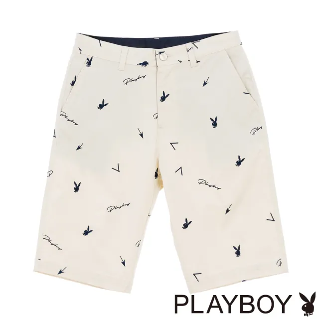 【PLAYBOY】滿版繡花休閒短褲(淺卡其色)