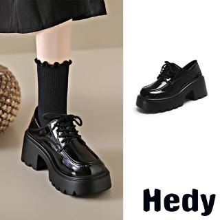 【Hedy】厚底休閒鞋 粗跟休閒鞋/兩穿法設計個性繫帶厚底粗跟休閒鞋(黑)