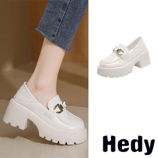 【Hedy】厚底樂福鞋 粗跟樂福鞋/復古雙D蝴蝶一字帶設計厚底粗跟樂福鞋(白)