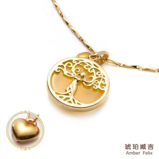 【Amber Felix】琥珀臧吉招財樹蜜蠟黃金愛心墜/0.09錢±3釐(9999純金保證)