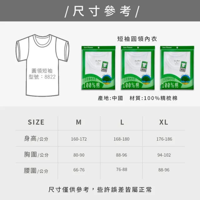 【SunFlower 三花】4件組全棉短袖男內衣(國家玉山獎-圓領U領任選)