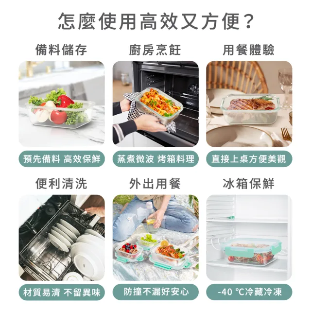 【mo select】密扣防撞耐熱玻璃保鮮盒6件組(耐熱保鮮盒/便當盒/保鮮收納/食物儲存盒)