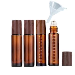 【野思】避光茶色4入+1小漏斗 茶色透明10ml玻璃滾珠瓶組 精油瓶(無印、刻度款各2)