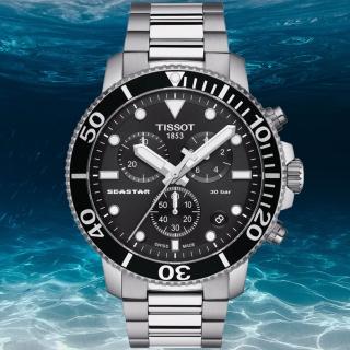 【TISSOT 天梭 官方授權】SEASTAR1000海星系列 紳士黑 潛水腕錶 禮物 推薦(T1204171105100)
