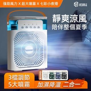 【柏詩互創】五孔噴霧冷風扇(3檔5大噴霧 七彩夜燈 開關可定時)