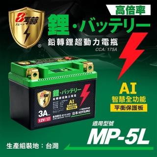 【KOTSURU】MP-5L 8馬赫 鉛轉鋰超動力機車電瓶 鋰鐵啟動電池 12V 175CCA(臺灣製造)