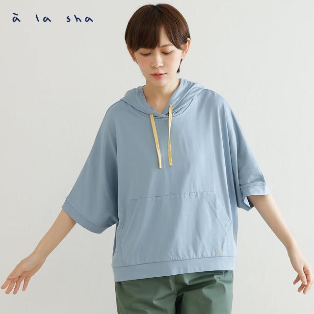 【a la sha】不對稱貓耳連帽五分袖棉T