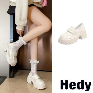 【Hedy】厚底樂福鞋 粗跟樂福鞋/復古澎澎一字帶厚底粗跟樂福鞋(白)