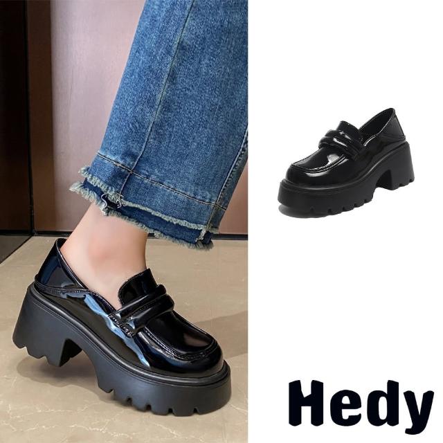 【Hedy】厚底樂福鞋 粗跟樂福鞋/復古澎澎一字帶厚底粗跟樂福鞋(黑)