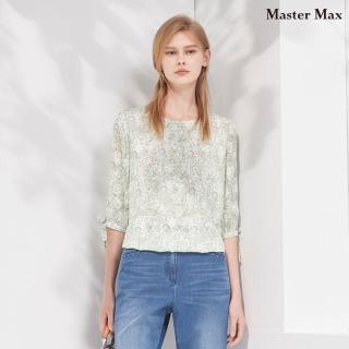 【Master Max】圓領變形蟲圖案袖造型綁帶雪紡上衣(8417121)