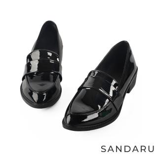 【SANDARU 山打努】樂福鞋 英倫尖頭低跟皮鞋(亮光黑)