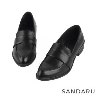 【SANDARU 山打努】樂福鞋 英倫尖頭低跟皮鞋(啞光黑)