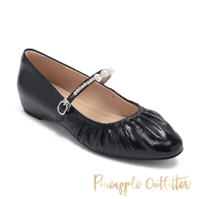 【Pineapple Outfitter】抓皺感珍珠亮飾娃娃鞋 GIICHI(黑色)