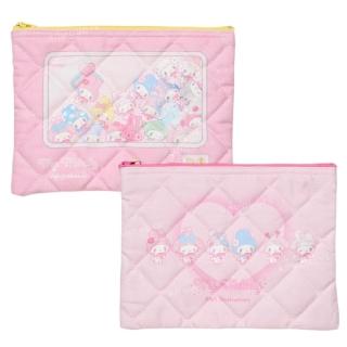 【小禮堂】Sanrio 三麗鷗 美樂蒂 棉質衍逢扁平收納包 變裝 50週年(平輸品)