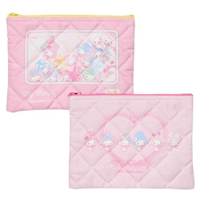 【小禮堂】Sanrio 三麗鷗 美樂蒂 棉質衍逢扁平收納包 變裝 50週年(平輸品)