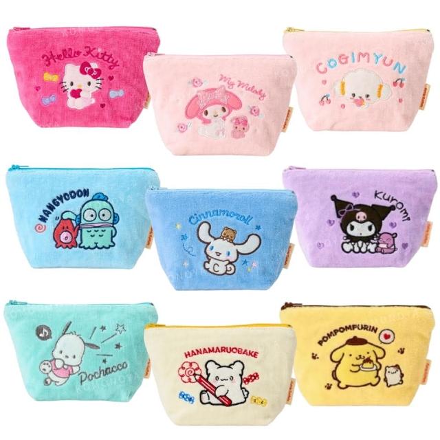 【小禮堂】母親節禮物 Sanrio 三麗鷗 短絨拉鍊化妝包 Kitty 美樂蒂 花丸 大耳狗(平輸品)