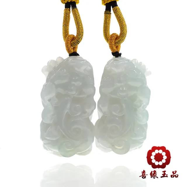 【喜緣玉品】貔貅 天然翡翠A貨 冰種 如意貔貅 對子 玉珮-僅此一品(開運風水)(直)