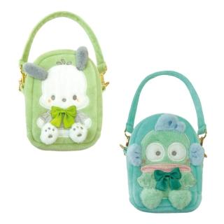 【小禮堂】Sanrio 三麗鷗 手提絨毛窗口化妝包 立體耳朵款 帕恰狗 人魚漢頓(平輸品)